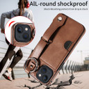 Apple iPhone 13 Hand Strap PU Card Case Brown