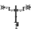 BRATECK 17-32" Dual Monitor Desk Articulating Mount Arm Bracket. Free-Tilting Design, Desk Clamp ONLY, 360 Rotary VESA Plate. VESA 75x75, 100x100, Load 8kgs Per. Built-in Cable Manage. Matte Black