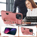 Apple iPhone 13 Hand Strap PU Card Case Pink
