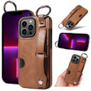 Apple iPhone 13 Pro Hand Strap PU Card Case Brown