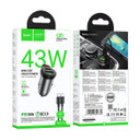Hoco 43W PD+QC Super Fast Car Charger w/ Mini Size, C to C Cable Included (NZ16A)