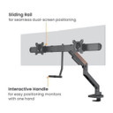 BRATECK 17"-32" Gas Spring Dual Monitor Arm. Detachable VESA, Built-in Cable Management, Adjustable Height, Free-Tilting, Includes Clamp & Grommet, Black
