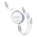 PROMATE 1.1m 3in1 Ultra-Fast USB-C Retractable Multi-Connector Supports 60W PD USB-C to USB-C (TRIOCORD-R-WHT)