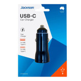 JACKSON 5.4A Dual Port In-Car Phone Charger with 1x USB-A & 1x USB-C Ports.