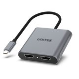 UNITEK USB-C to Dual HDMI Adapter. Supports Up to 4K@60Hz. Supports Multi-Screen (MST) HDCP 2.2. Bus-powered. Plug & Play. Supports Screen Mirroring & Extending on Windows OS. V1404B
