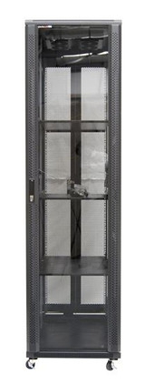 DYNAMIX 45RU Server Cabinet 1000mm Deep (600x1000x2210mm) FLAT PACK Includes 3x Fixed Shelves - 4x Fans - 25x Cage Nuts - 4x Castors - Level feet 800kg static load. Glass front door mesh rear door. 6-Way PDU