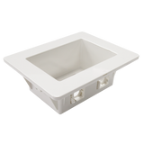 DYNAMIX Recessed Wall Box with 2x AMDEX style outlets and 1x GPO Slot. Suitable for 70 & 90mm wall cavities. For plaster walls only. Outside face: 185 x 145mm. Recess: 166 x 100mm. Depth: 63mm.