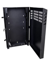 DYNAMIX 8RU Vertical Wall Mount Cabinet with 2RU Horizontal Mounting Rails. (650 x 410 x 1070mm external). Lockable front door. door. Front and side ventilation slots. Black