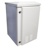 DYNAMIX 12RU Vented Outdoor Wall Mount Cabinet. Ext Dims 611x625x640 IP45 rated. Lockable front door. Supplied with dual extractor fans - and input/output air filters. Made from rolled steel. Grey