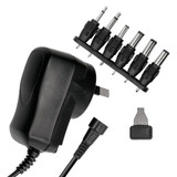 DYNAMIX Universal AC/DC power Adapter with 6x Detachable Interchangeable Connector Plugs. Supports 3.0/4.5/5.0/6.0V 1.0A;7.5V 0.9A 9.0V 0.8A;12.0V 0.6A; 3.0W (min.) 7.2W(max.) 1.8m Cable.