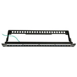 DYNAMIX Horizontal 19 1RU Unloaded 24 Port STP Patch Panel - with Rear Cable Management bar. Includes Earthing Wire and Plastic Labelling Kit. RoHS - Numbered 1-24