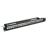 DYNAMIX Horizontal 19 1RU Unloaded 24 Port STP Patch Panel - with Rear Cable Management bar. Includes Earthing Wire and Plastic Labelling Kit. RoHS - Numbered 1-24