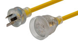 DYNAMIX 10M 240v Heavy Duty Power Extension Lead (3 Core 1.0mm) Power-On LED in Clear Moulded Plastic 10A Plug. Yellow Colour