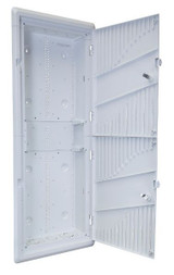 DYNAMIX 42'' Recessed Plastic Network Enclosure - WiFi Ready - Slim Vented Lid - Dual GPO and Cable Entry Knock Outs.
