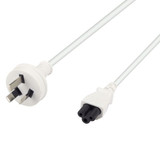 DYNAMIX 2M 3-Pin to C5 Clover Shaped Female Connector 7.5A. SAA approved Power Cord. 0.75mm copper core. WHITE Colour.