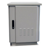 DYNAMIX 27RU Outdoor Freestanding Cabinet. (800 x 800 x 27U) IP45 rated. Angled pivoting rain hood. Double 25mm heating protection. Includes 10x cage nuts. Grey Colour
