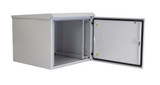 DYNAMIX 9RU Outdoor Wall Mount Cabinet. External Dims 611x425x515 IP65 rated. Lockable front door. No fans or filters. Wall mount included. Made from rolled steel.