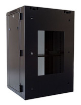 DYNAMIX 18RU Universal Swing Wall Mount Cabinet. Removable Rackmount supplied with Left & Right Hinges (600 x 550 x 901mm). Includes 1 x fixed shelf, 10 x cage nuts. 6-Way PDU Installed. Gloss Black.