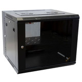DYNAMIX 9RU Universal Swing Wall Mount Cabinet. Removable Back mount supplied with Left & Right Hinges (600 x 550 x 501mm). Includes 2x fans, 1 x fixed shelf, 10 x cage Gloss black colour.