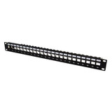 DYNAMIX Horizontal 19'' 1RU Unloaded 24 Port UTP Patch Panel, Keystone Inserts, with Rear Cable Management bar. Grounding Wire Not Included. RoHS, Numbered 1-24.