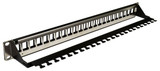 DYNAMIX Horizontal 19'' 1RU Unloaded 24 Port UTP Patch Panel, Keystone Inserts, with Rear Cable Management bar. Grounding Wire Not Included. RoHS, Numbered 1-24.