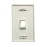 DYNAMIX Single Port Face Plate for RJ45 110 Keystone Jacks. NOTE Jack pins at top of plate when installed vertically, on side when installed horizontally.