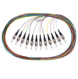 DYNAMIX 2M ST Pigtail OM3 12x Pack Colour Coded, 900um Multimode Fibre, Tight Buffer LSZH Jacket