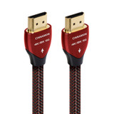 AUDIOQUEST Cinnamon 8M HDMI cable 1.25% silver. Solid conductors. Resolution - 18Gbps - up to 8K-30 Metal layer noise dissipation. Jacket - In wall rated black PVC with red stripes.