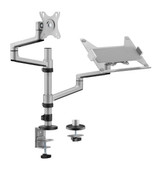 BRATECK 17"-32" Dual  Arm Premium Articulating Monitor Arm & PC Tray. Arm Extension 466mm - Built-in Cable Management - Detachable VESA Plate. Desk Clamp & Grommet Mounting Inc. Matte Grey Colour.