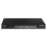 EDIMAX 28-Port Surveillance Long Range Gigabit PoE+ Web Smart Switch with 2 Gigabit RJ45 & 2 SFP Ports. Max Power Budget 400W. Supports PoE up to 200m. IEEE 802.3af/at PoE Compliant. IP Surveillance VLAN