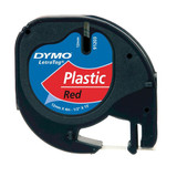 DYMO Genuine LetraTag Labeller Plastic Tape. 12mm Black on Red. For LetraTag LT-100H and LT-100T Label makers. Tear-resistant.