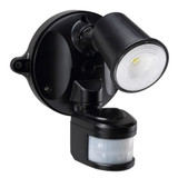 HOUSEWATCH 10W Single LED Spotligh with Motion Sensor. IP54. Passive IR. 9m (Side) & 12m (Front) Detection Range. Detection Angle 140 Degree. Includes Timing & Lux Adjustments - Screws. Black Colour