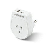 JACKSON Slim Outbound Travel Adaptor 1x USB-A and 1x USB-C (2.1A) Charging Ports. Converts NZ/AUS Plugs for use in Europe - Bali & More.
