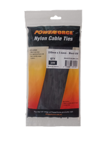 POWERFORCE Cable Tie Black UV 150mm x 3.6mm Weather Resistant Nylon. Pack of 100. Made from U.L. Approved Nylon 6/6 with Flamability Rating of UL 94V-2.
