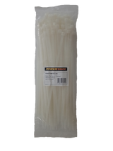 POWERFORCE Cable Tie Natural 380mm x 7.6mm Nylon Pack of 100. Made from U.L. Approved Nylon 6/6 with Flamability Rating of UL 94V-2