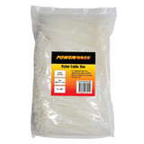 POWERFORCE Cable Tie Natural 380mm x 7.6mm Nylon Pack of 1000. Made from U.L. Approved Nylon 6/6 with Flamability Rating of UL 94V-2
