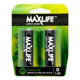MAXLIFE D Alkaline Battery 2 Pack Long Lasting Alkaline Formula. Designed For Everyday and High Drainage Devices. Long Shelf Life. No Mercury or Cadmium.