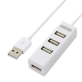 UNITEK USB-A 2.0 4-Port Hub. Plug & play. Backward compatible with USB1.1. Supports data transfer up to 480Mbps. White Colour.