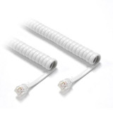 DYNAMIX Curly Handset Cord WHITE, 4 Wire RJ22 to RJ22 Cable. 370mm Coiled, 3m Stretched. Reverse (cross over) wired
