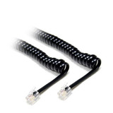 DYNAMIX Curly Handset Cord BLACK, 4 Wire RJ22 to RJ22 Cable. 370mm Coiled, 3m Stretched. Reverse (cross over) wired