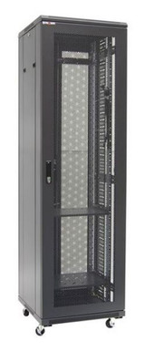 DYNAMIX 42RU Server Cabinet 600mm Deep, Front Glass Door, Rear Mesh Double Doors, 2x 150mm Vertical Cable Trays 2x Fixed Shelves, 2x 6-Way PDU, bolt down kit, 25x cage nuts & 4x castors