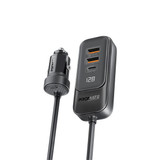 PROMATE 120W In-Car Device Charger with Backseat 3 Port Charging Hub. Includes 2x USB-C & 2x USB-A Ports. Supports 30W QC3.0. LED DIsplay, 1.5m Cable, Ultra Small & Compact. Charge 4x Devices Simultaneously.