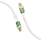 PROMATE 2m USB-C to USB-C Cable with Transparent Connectors & LED''s Supports 60W PD. 25000+ Bend Lifespan. Supports Data & Charge. Gold Plated Connectors. Durable Nylon Braided Cable. White Colour.