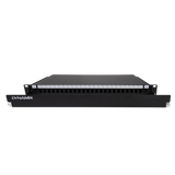 DYNAMIX 19'' 1U Fibre Patch Panel Unloaded 24 Port LC Duplex . Metal Ball Bearing Sliding Drawer. Black. Supplied with 2x 24 Port Splice Cassette, Cable Management Accessories & Cable Gland