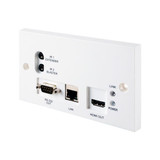 CYP HDBT HDMI Receiver Wall Plate 5Play: HDMI, PoE, (IR & RS323) & LAN. Inputs: 1x RJ45, 1x 3.5mm Stereo (1x IR Receiver) Outputs: 1x HDMI, 1x RJ45, 1x 3.5mm Stereo (1x STOCK CLEARANCE SALE