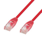 DYNAMIX 10m Cat5e Red UTP Patch Lead (T568A Specification) 100MHz 24AWG Slimline Moulding & Latch Down Plug with RJ45 Unshielded Gold Plated Connectors.