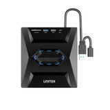UNITEK 5-in-1 Optical Drive & USB Hub, CD/DVD Reader/Burner, 2 USB-A Ports, SD Card Reader, Plug & Play, 30cm Cable T1037A