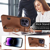 Apple iPhone 14 Pro Max Hand Strap PU Card Case Brown