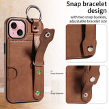 Apple iPhone 15 Hand Strap PU Card Case Brown