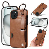 Apple iPhone 15 Plus Hand Strap PU Card Case Brown